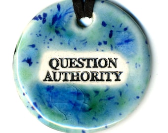 Question Authority Ceramic Necklace in Blue