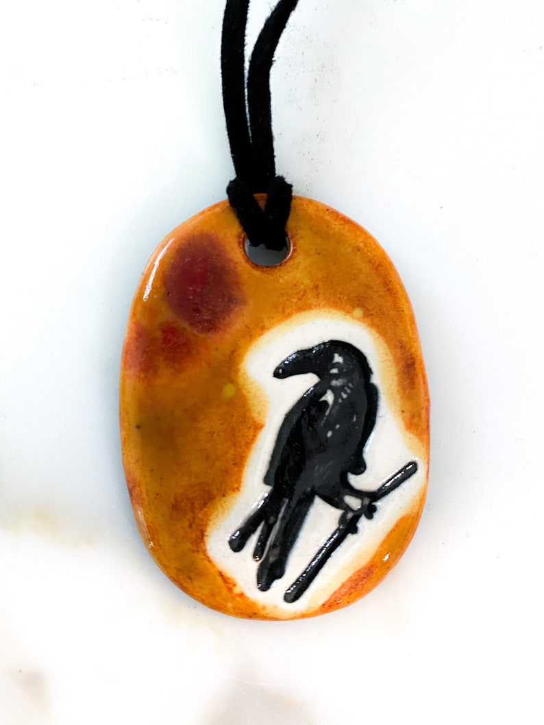 Black Bird Ceramic Necklace in Earth-tones image 4