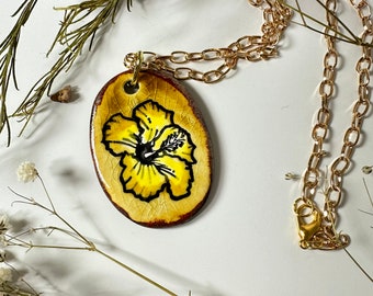 Hibiscus Flower Handmade Ceramic Necklace with Chain