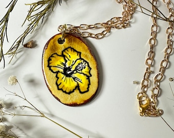 Hibiscus Flower Handmade Ceramic Necklace with Chain