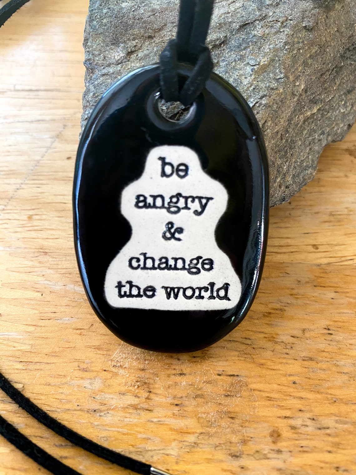 Be Angry and Change the World Ceramic Necklace in Black - Etsy