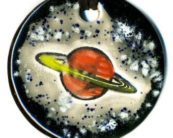 Ringed Planet Ceramic Necklace in Black and Gray