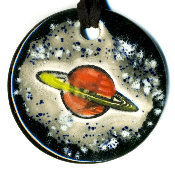 Ringed Planet Ceramic Necklace in Black and Gray