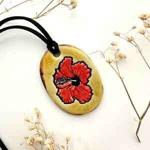 Hibiscus FlowerCeramic Necklace in Bronze Crackle image 2