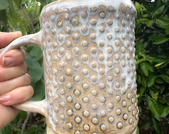 Textured Polka-dot One of A Kind Hand-built Stoneware Mug 24 ounces
