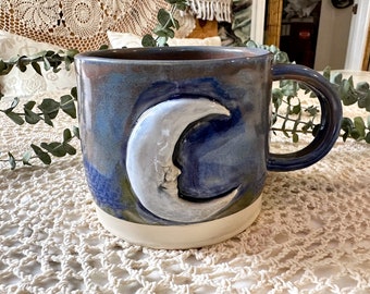 Stoneware Goodnight Moon Mug Wheel Thrown Handmade 20 oz