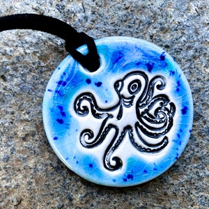 Cute Octopus Ceramic Necklace in Blue
