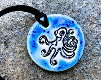Cute Octopus Ceramic Necklace in Blue