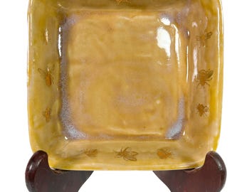 Stoneware Golden Bee Square Dish Handmade
