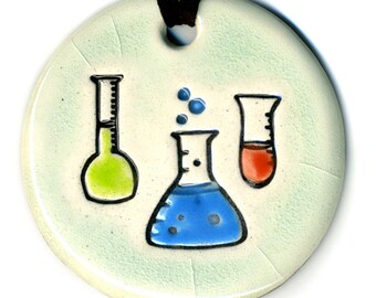 Chemistry Flasks Ceramic Necklace In Crackle