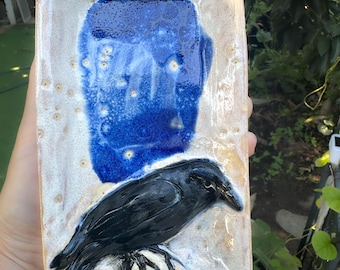 Crow Trinket Dish Stoneware Hand Built Plate one-of-a-kind