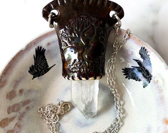 The Tree of Wisdom Quartz Crystal and Stoneware Necklace