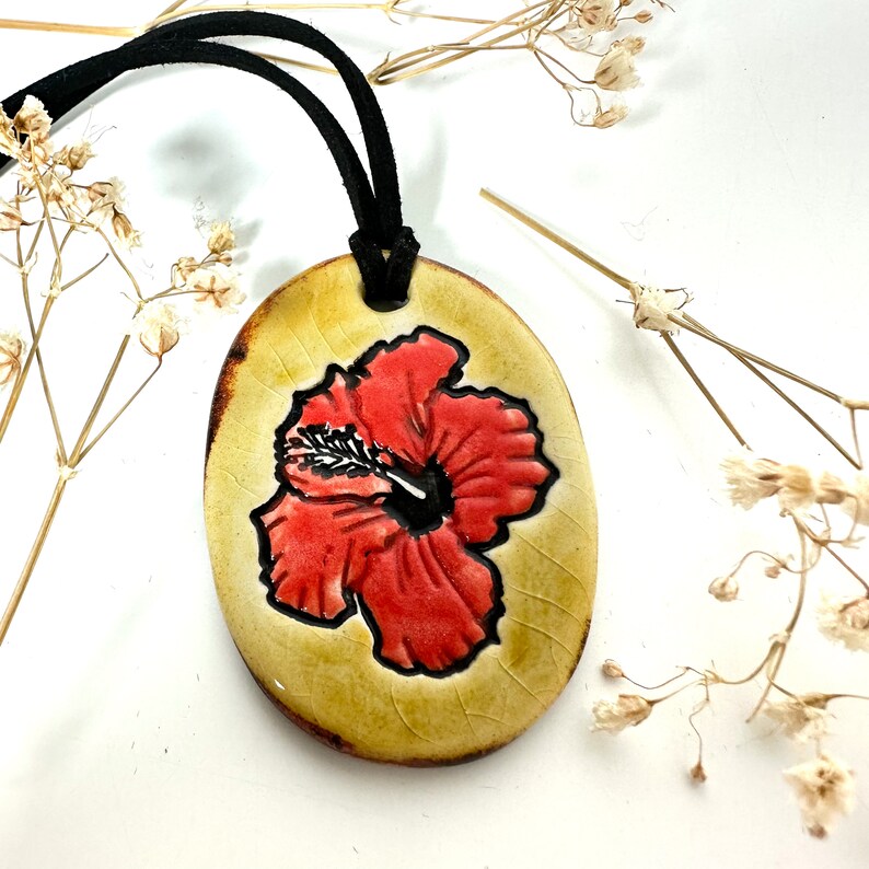 Hibiscus FlowerCeramic Necklace in Bronze Crackle image 7