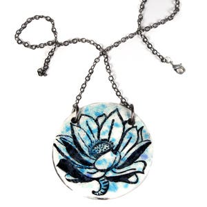 Big Lotus Ceramic Necklace with Chain image 2