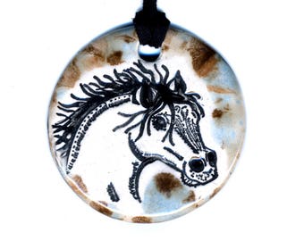 Wild Horse Ceramic Necklace in Blue and Brown