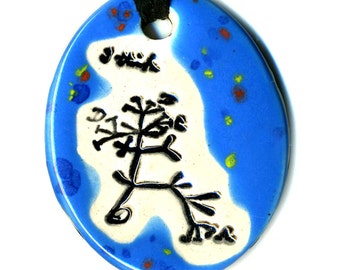Darwin Tree Ceramic Necklace in Bright Speckled Blue