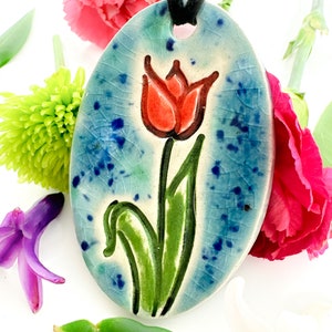 Tulip Ceramic Necklace in Blue