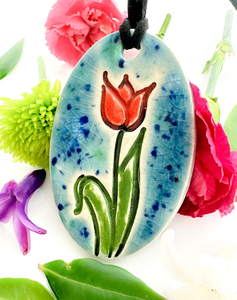 Tulip Ceramic Necklace in Blue image 1