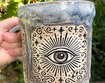Evil Eye One of A Kind Hand-built 20 ounce Stoneware Mug