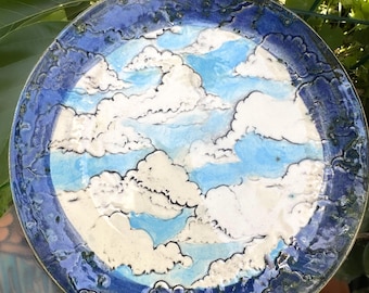 Talerz kamionkowy Cloudy Sky 8 cali, ręcznie wykonany, jedyny w swoim rodzaju