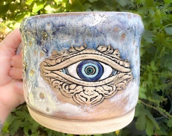 Evil or All Seeing Eye One of A Kind Hand-built 18 ounce Stoneware Mug