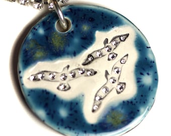 Birds in Flight Sparkle Surly Necklace with Swarovski Crystals