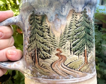 Walk in the Forest One of A Kind Hand-built 22 ounce Stoneware Mug