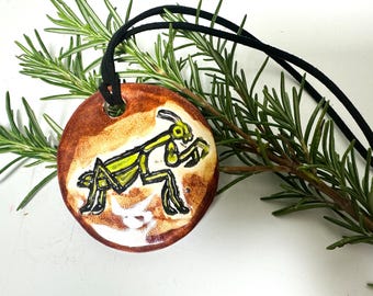 Preying Mantis Ceramic Necklace in Brown
