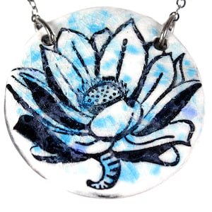 Big Lotus Ceramic Necklace with Chain image 1