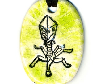 Bacteriophage Ceramic Necklace in Green Crackle