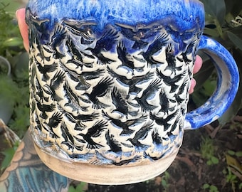 Birds in Flight Hand-built Stoneware Mug 20 oz One of A Kind
