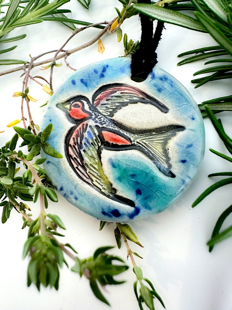 Swallow Ceramic Necklace in Blue image 1