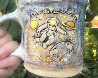 Astronaut in Space One of A Kind Hand-built 19 ounce Stoneware Mug
