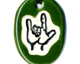 I love You in Sign Language Ceramic Necklace in Green