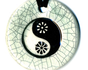 Yin Yang Ceramic Necklace in Crackle