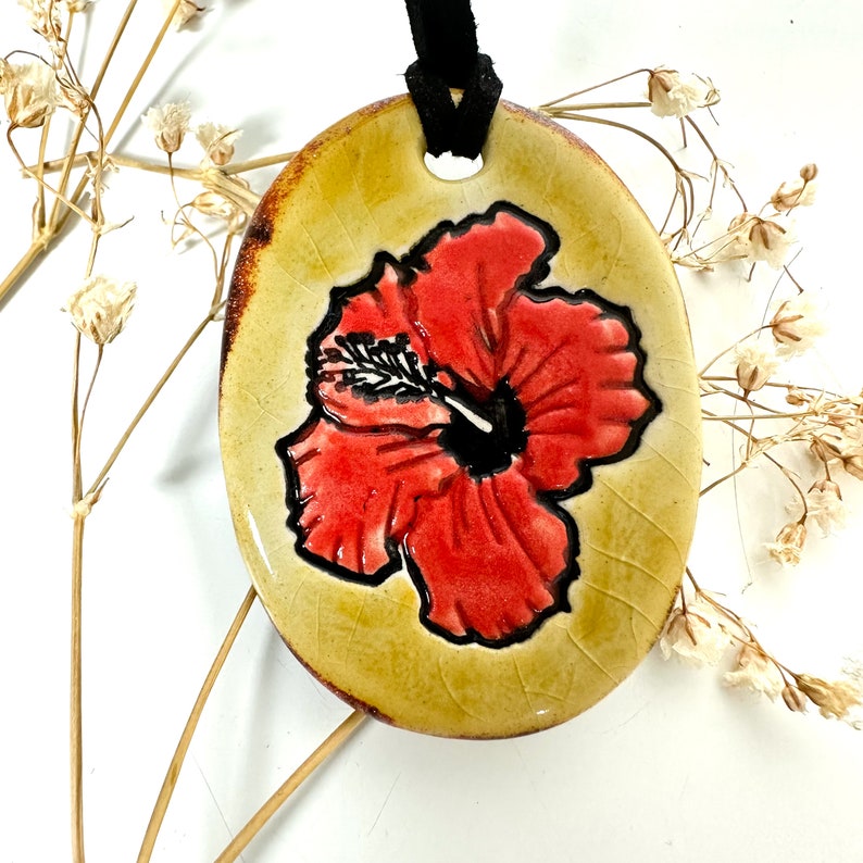 Hibiscus FlowerCeramic Necklace in Bronze Crackle image 1