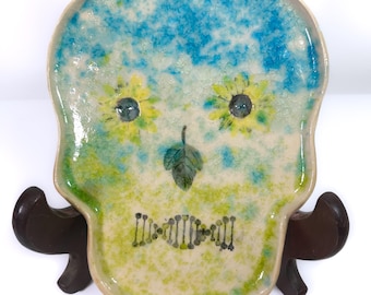 Stoneware Skull Plate Hand-Built Hand-painted One-of-a-kind