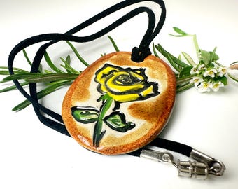 Yellow Rose Ceramic Necklace in Earth-tones