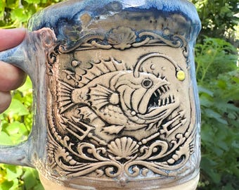 Anglerfish One of A Kind Hand-built 20 ounce Stoneware Mug