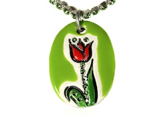Tulip Sparkle Surly Necklace with Swarovski Crystals in Light Green