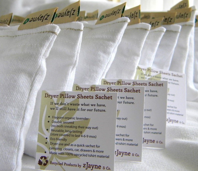 Dryer Pillow Sheets SET of THREE 100% upcycled from tShirt materials Organic Lavender image 3