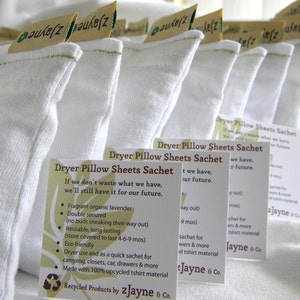 Natural green Dryer Sachet Sheet Alternative pillows SET of THREE 100% upcycled from tShirt materials image 3