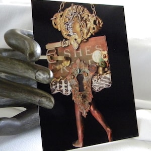 She's Come Undone Original Art Postcard Print Art Assemblage by zJayne renew for 2020 image 1