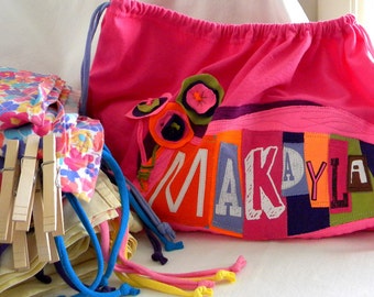 Fort Build Kit Upcycled Drawstring Bag SET Personalized ONE Bag Two Sheets Five Clothespins Five Clamps