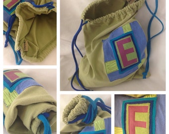 Upcycled Lined Custom Bag made from tShirt pieces and parts ONE letter initial