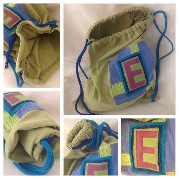 Upcycled Lined Custom Bag made from tShirt pieces and parts ONE letter initial