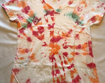 レディース パステル タイダイ シャツ レッド/オレンジ/シアン - M