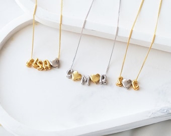Gold Balloon Initial Necklace: Personalized Sterling Silver Bubble Letter Pendant