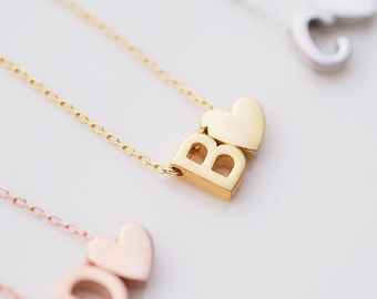 Personalized Initial Heart Necklace: 14K Gold or Sterling Silver