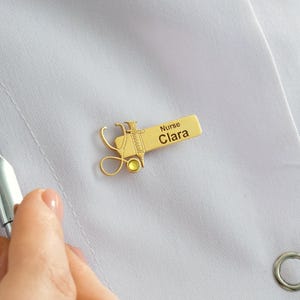 Personalized Stethoscope Brooch: Engraved Medical Name Tag, Nurse Doctor Gift